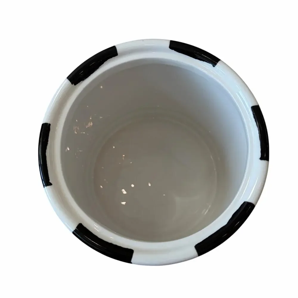 Almeria Checkered Ceramic Canister w/ Lid Black & White 8.5x6 NEW